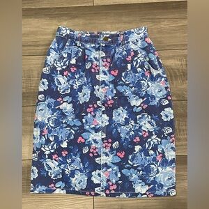 Birch Bros Floral Denim Blue Skirt Size